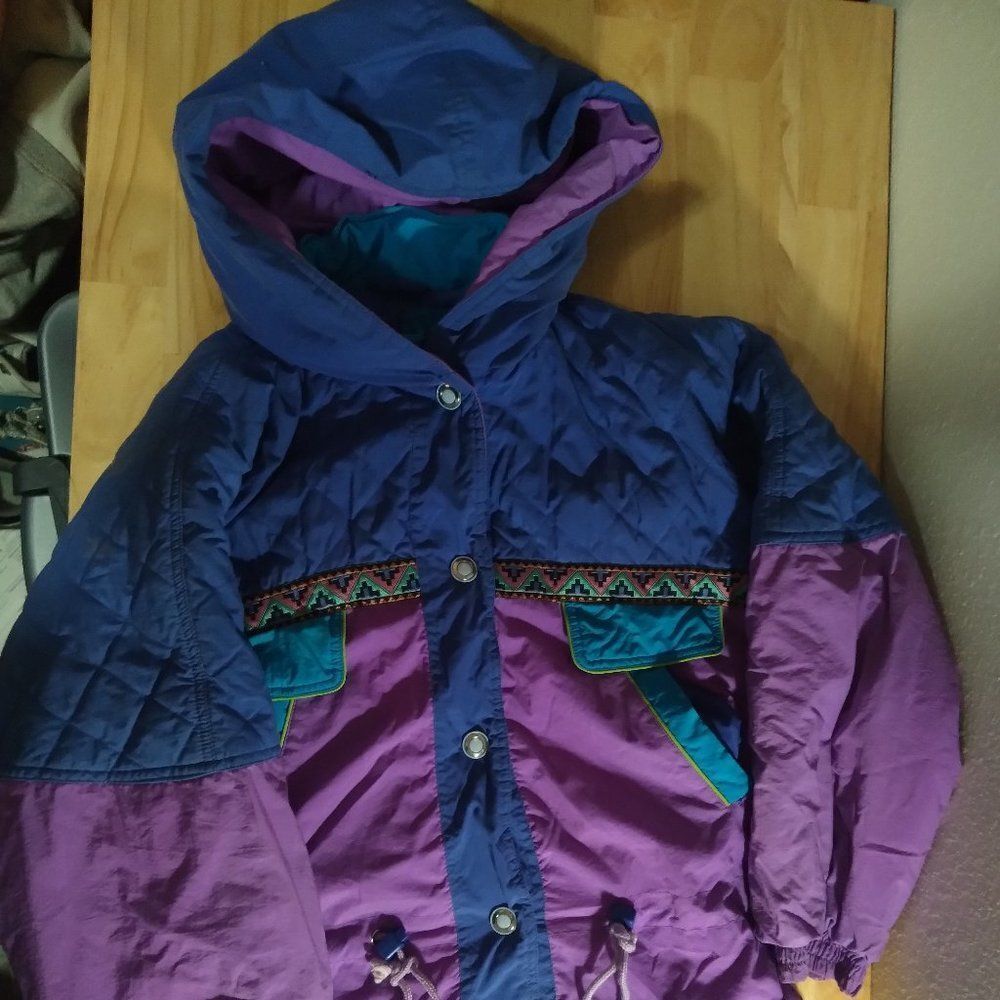 Vintage Aztec Pattern Neon Color Block Ski Jacket